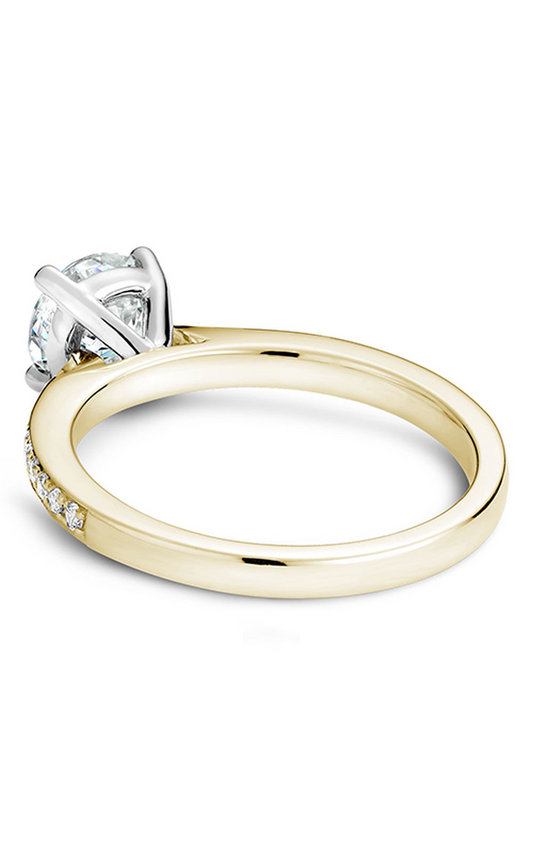 14K White Gold and 14K Yellow Gold Solitaire Sidestone Round Engagement Ring