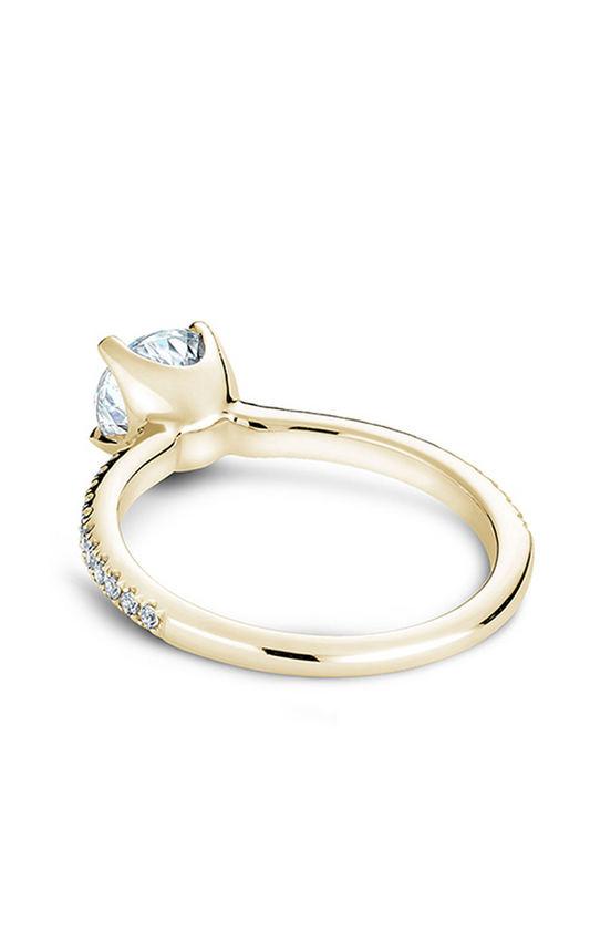 14K Yellow Gold Solitaire Sidestone Round Engagement Ring