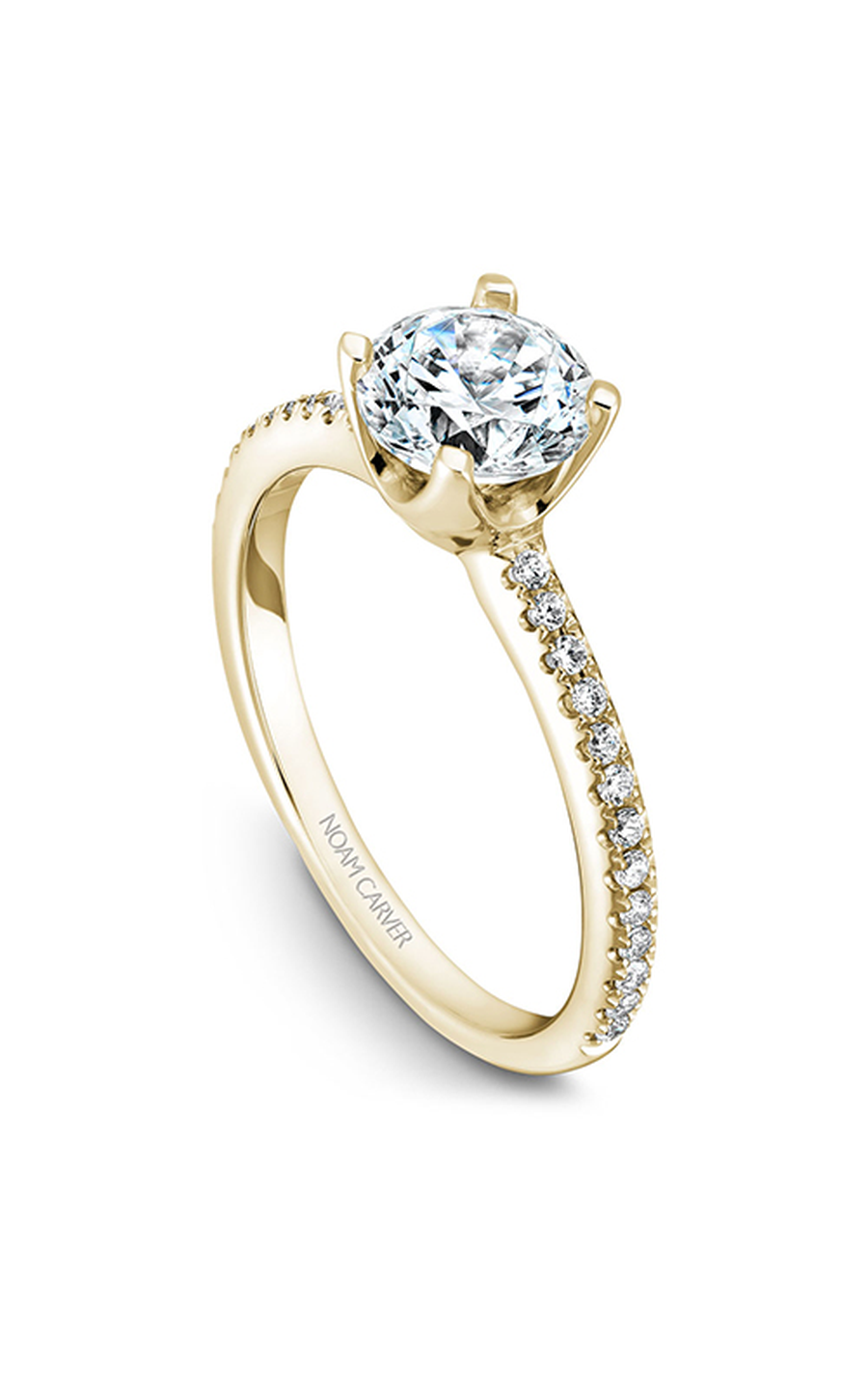 14K Yellow Gold Solitaire Sidestone Round Engagement Ring