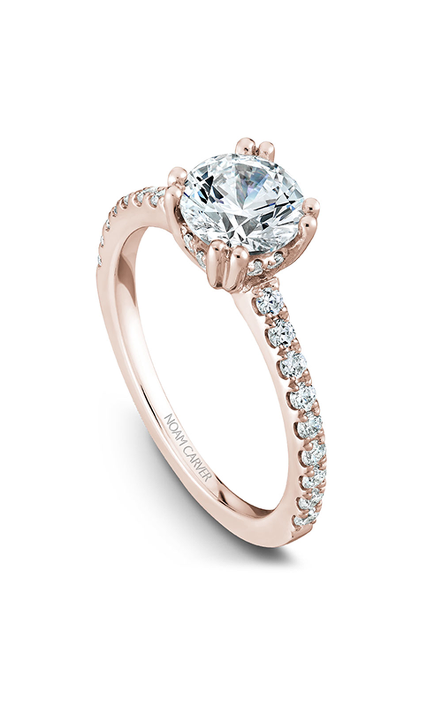 18K Rose Gold Solitaire Sidestone Round Engagement Ring