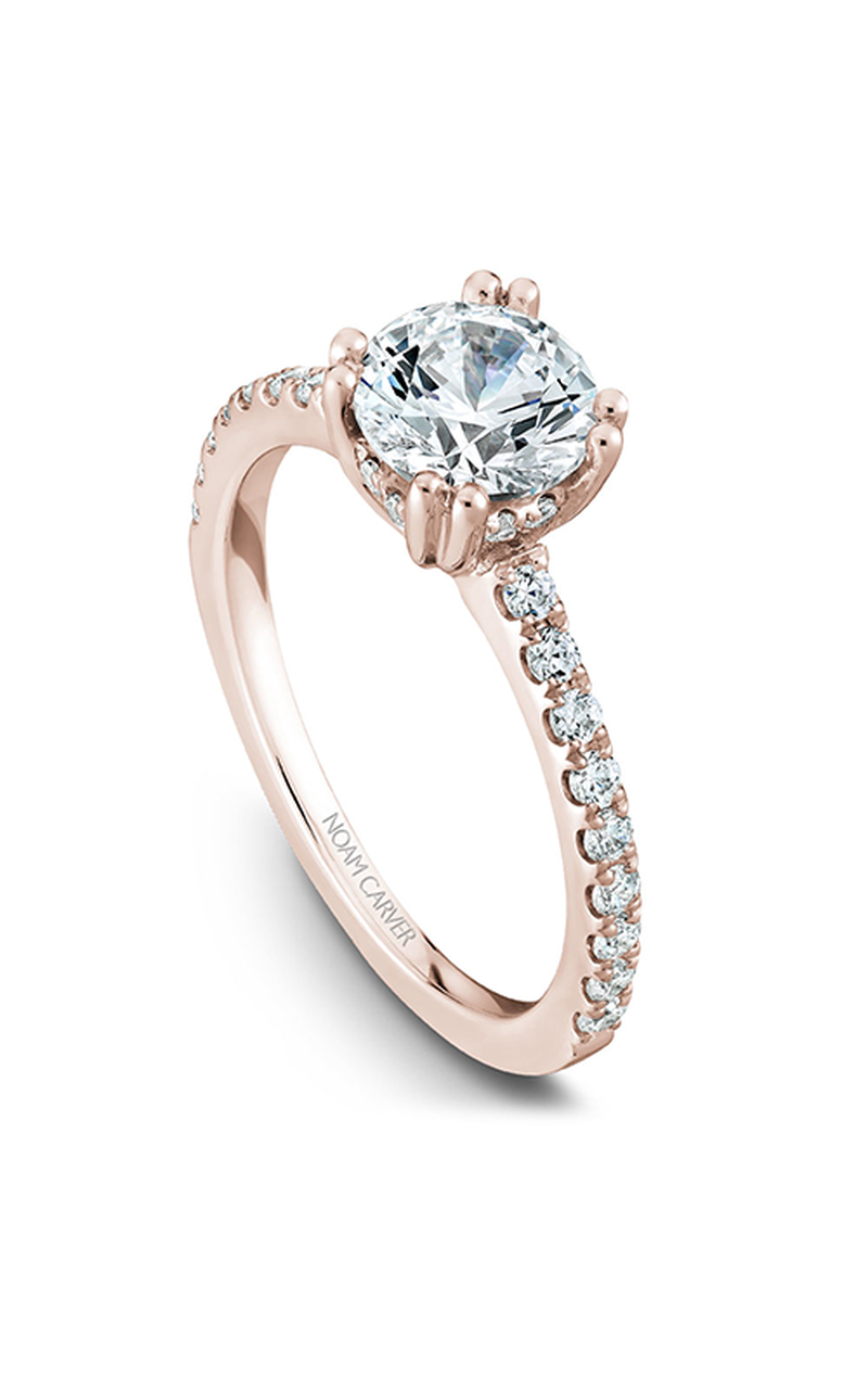 18K Rose Gold Solitaire Sidestone Round Engagement Ring