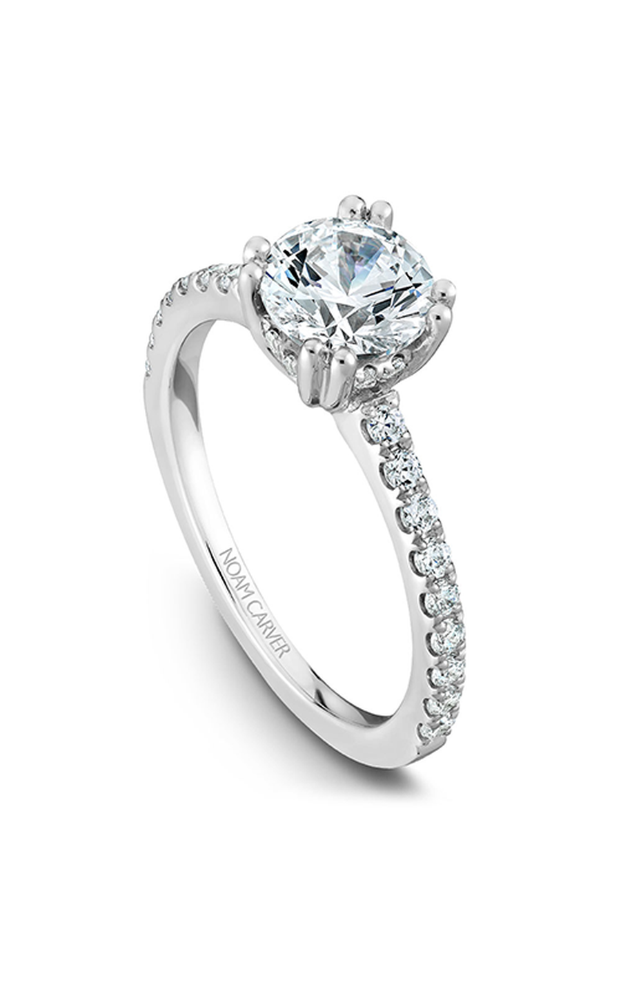 18K White Gold Solitaire Sidestone Round Engagement Ring