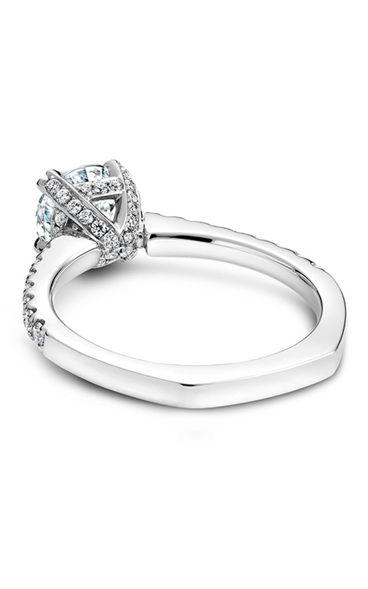 18K White Gold Solitaire Sidestone Round Engagement Ring