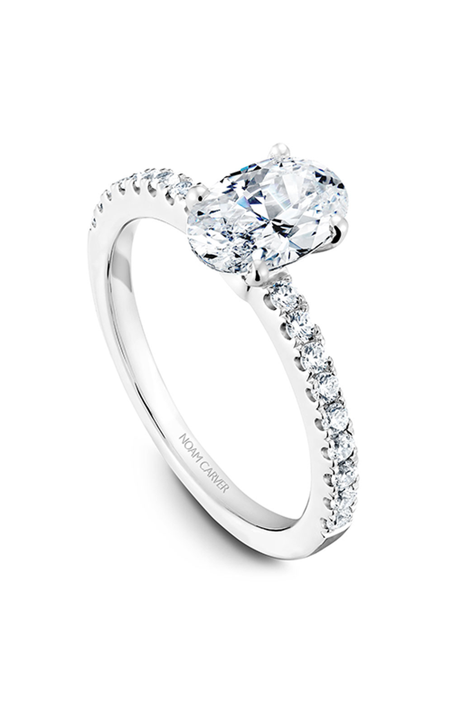18K White Gold Solitaire Sidestone Oval Engagement Ring