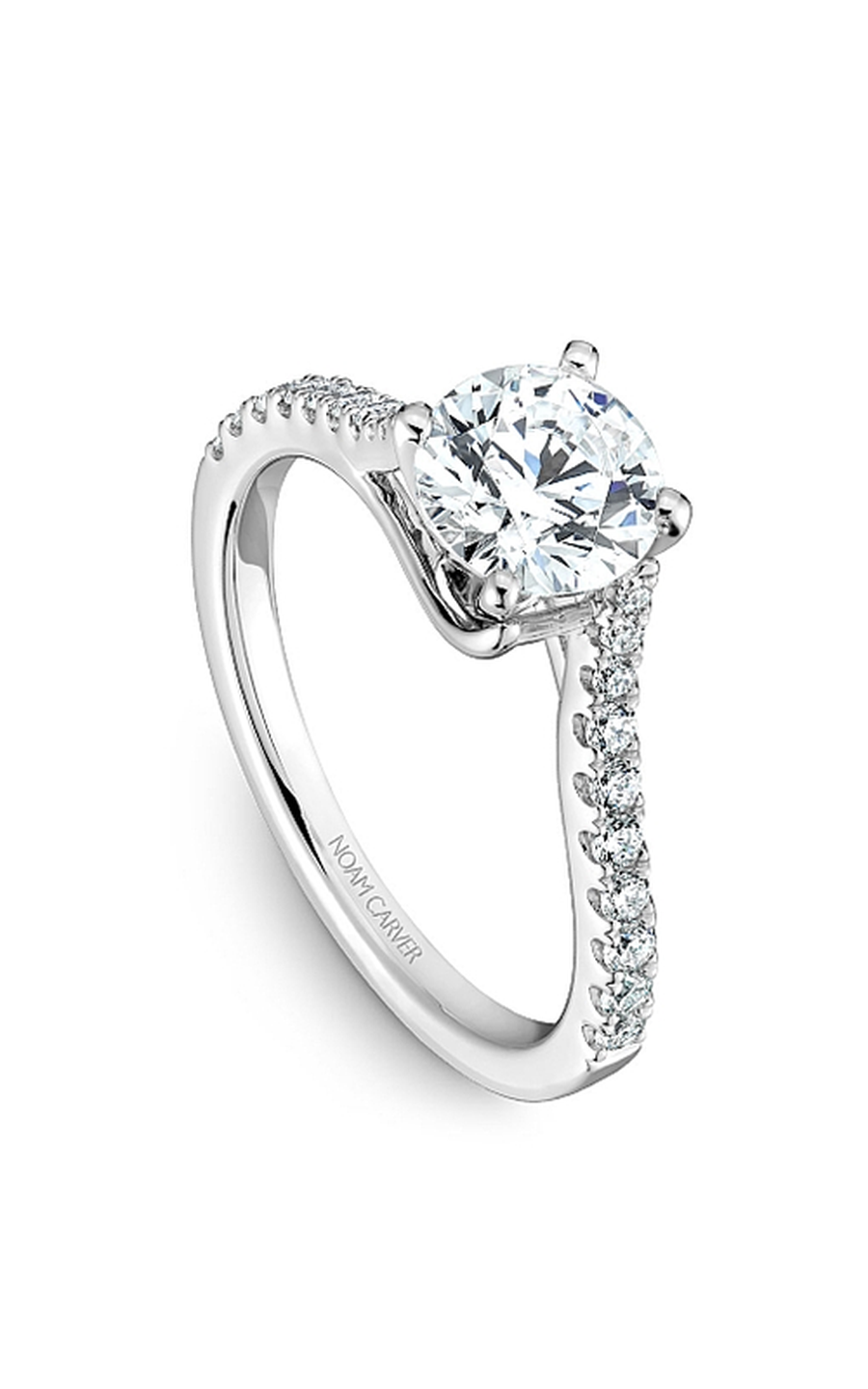 18K White Gold Solitaire Sidestone Round Engagement Ring