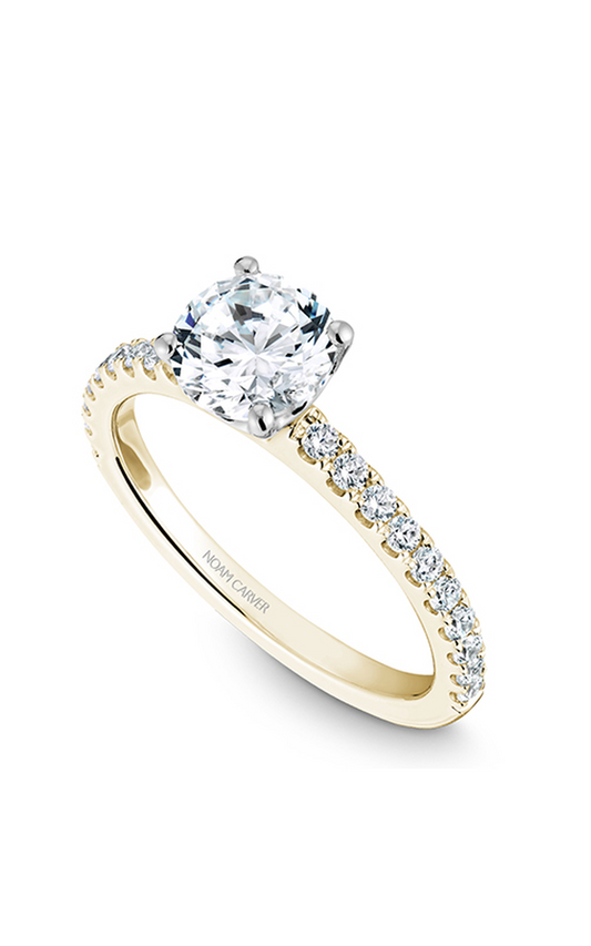 18K White Gold and 18K Yellow Gold Solitaire Sidestone Round Engagement Ring
