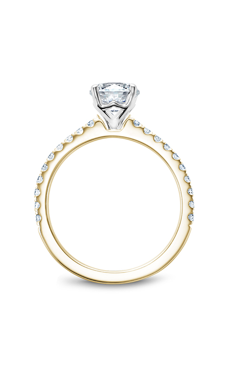 18K White Gold and 18K Yellow Gold Solitaire Sidestone Round Engagement Ring