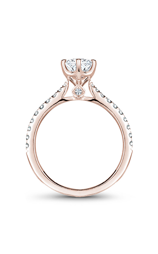 18K Rose Gold Solitaire Sidestone Round Engagement Ring