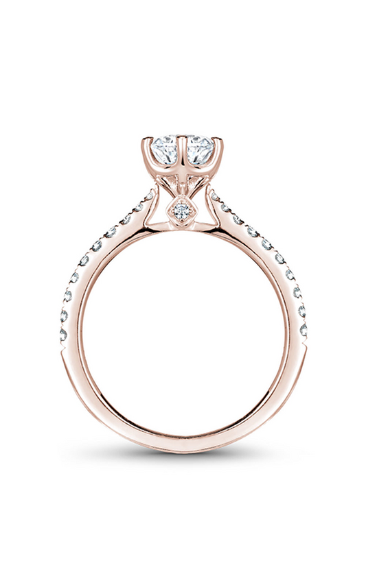 18K Rose Gold Solitaire Sidestone Round Engagement Ring