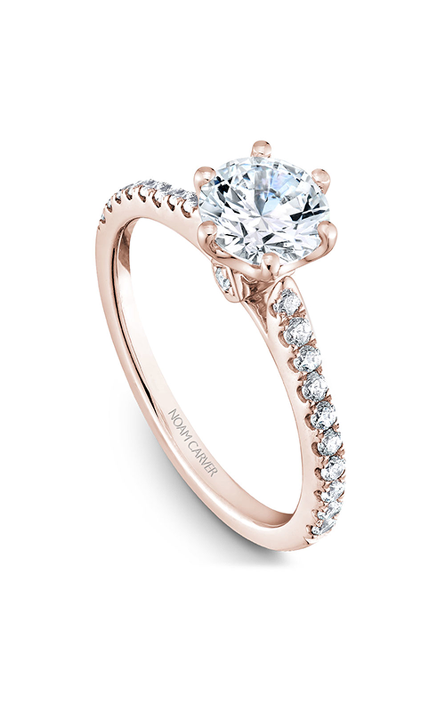 18K Rose Gold Solitaire Sidestone Round Engagement Ring