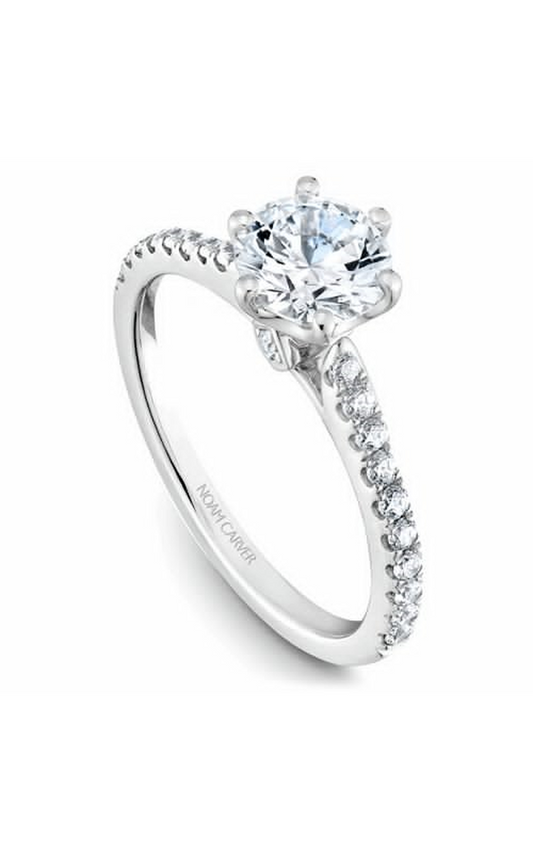 18K White Gold Solitaire Sidestone Round Engagement Ring