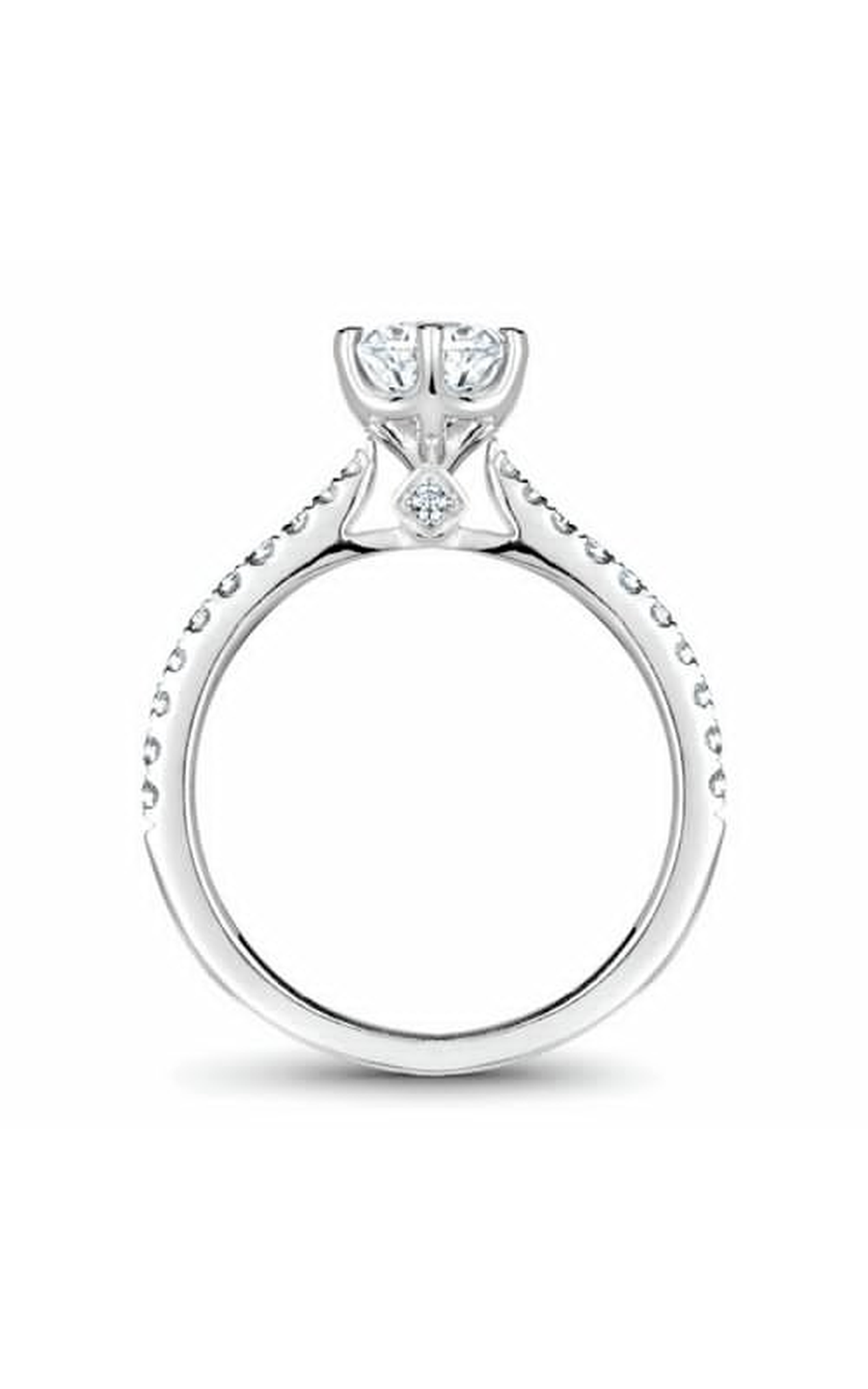 18K White Gold Solitaire Sidestone Round Engagement Ring