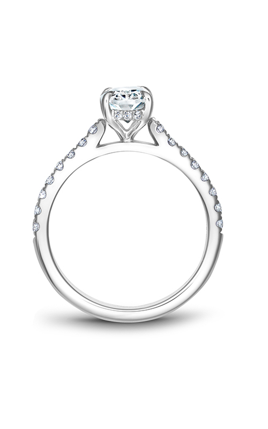 18K White Gold Solitaire Sidestone Oval Engagement Ring
