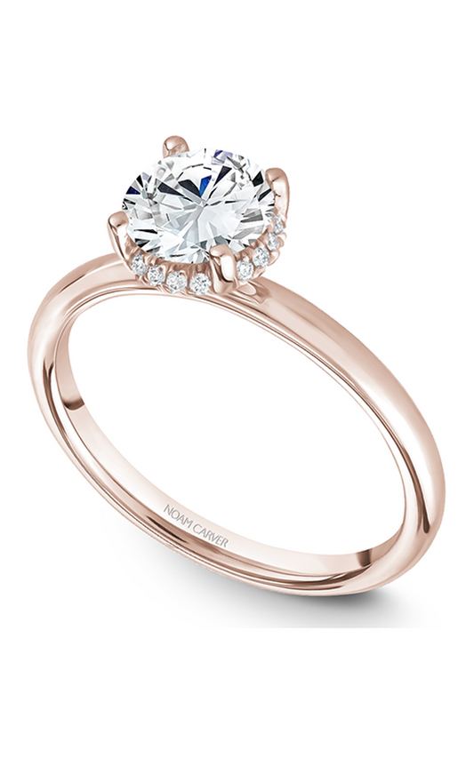 18K Rose Gold Solitaire Halo Round Engagement Ring