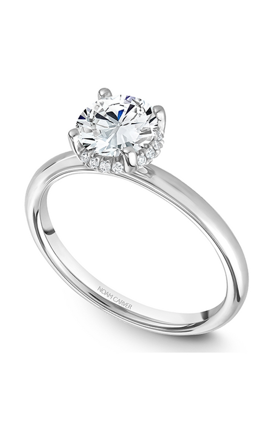 18K White Gold Solitaire Halo Round Engagement Ring