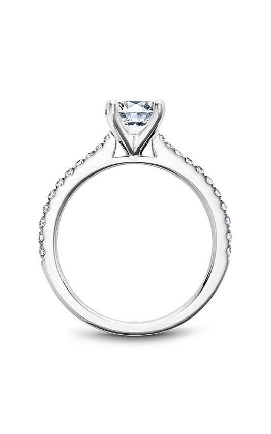 18K White Gold Solitaire Sidestone Round Engagement Ring