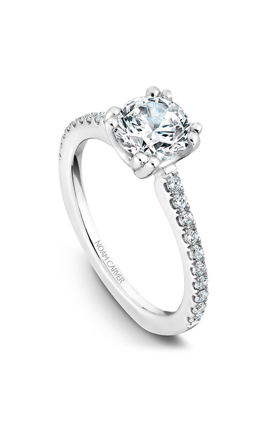 Platinum Solitaire Sidestone Round Engagement Ring