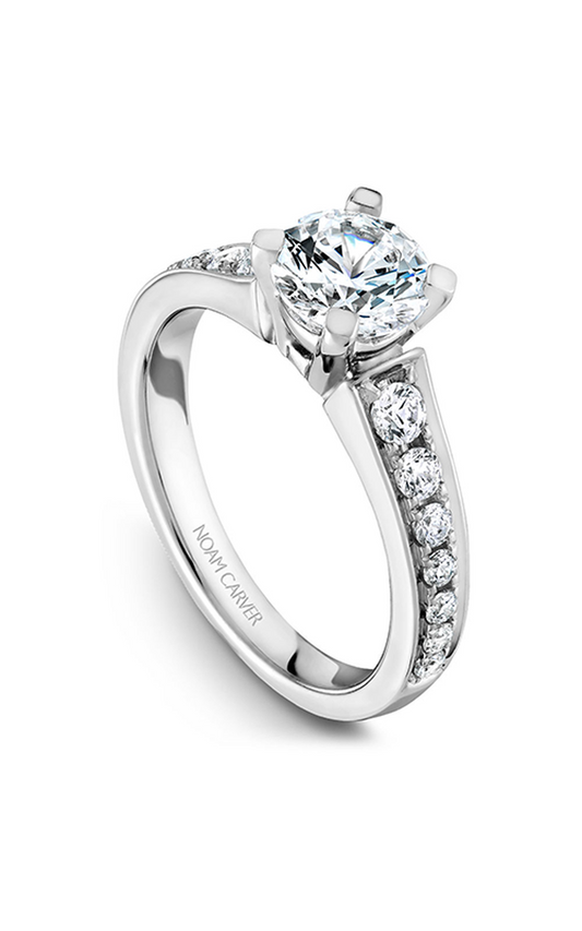 Platinum Solitaire Sidestone Round Engagement Ring