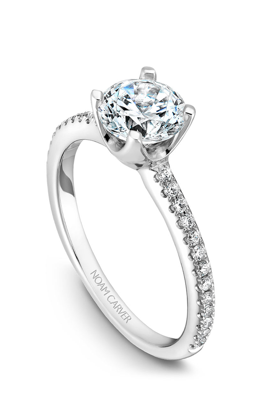 Platinum Solitaire Sidestone Round Engagement Ring