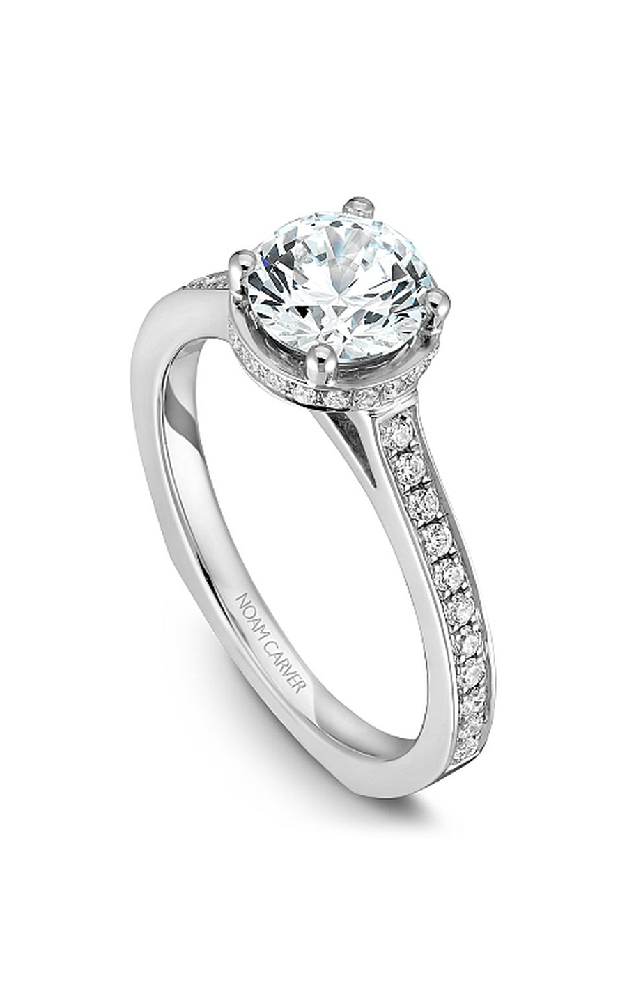 Platinum Solitaire Sidestone Round Engagement Ring