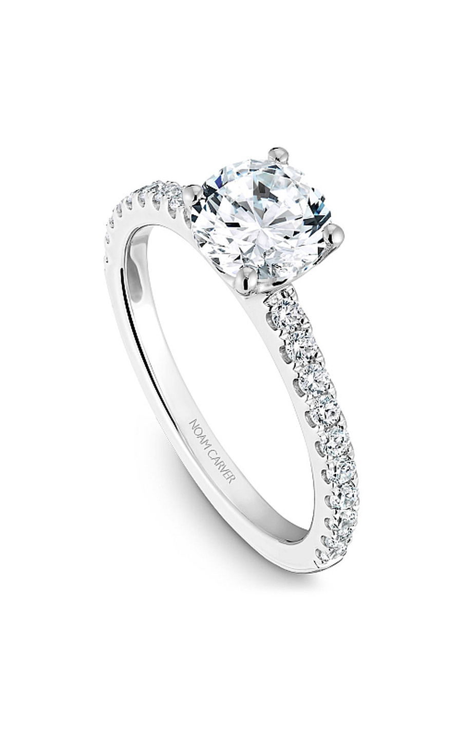Platinum Solitaire Sidestone Round Engagement Ring