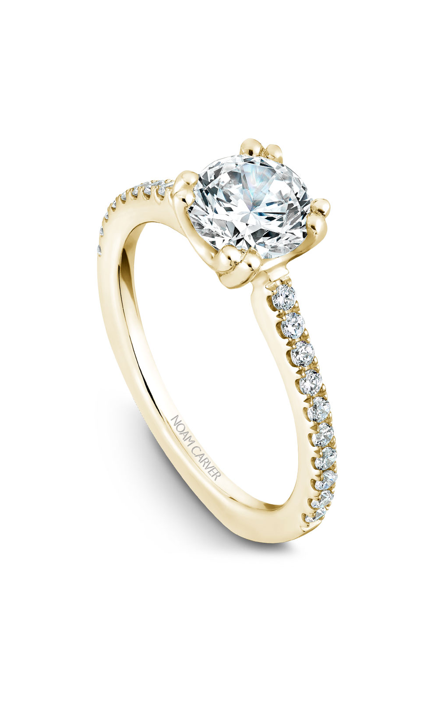 14K Yellow Gold Solitaire Sidestone Round Engagement Ring