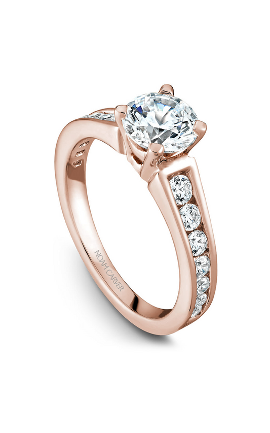 14K Rose Gold Solitaire Sidestone Round Engagement Ring