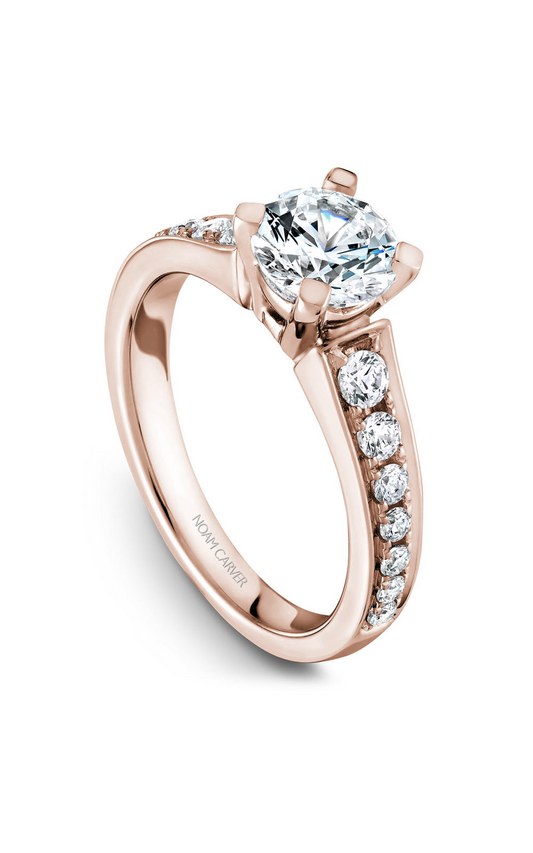 18K Rose Gold Solitaire Sidestone Round Engagement Ring