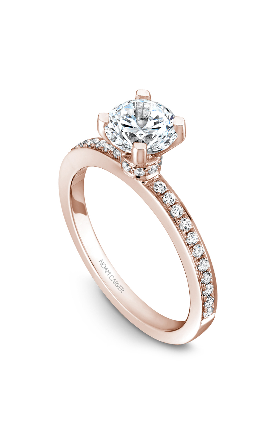 14K Rose Gold Solitaire Sidestone Round Engagement Ring
