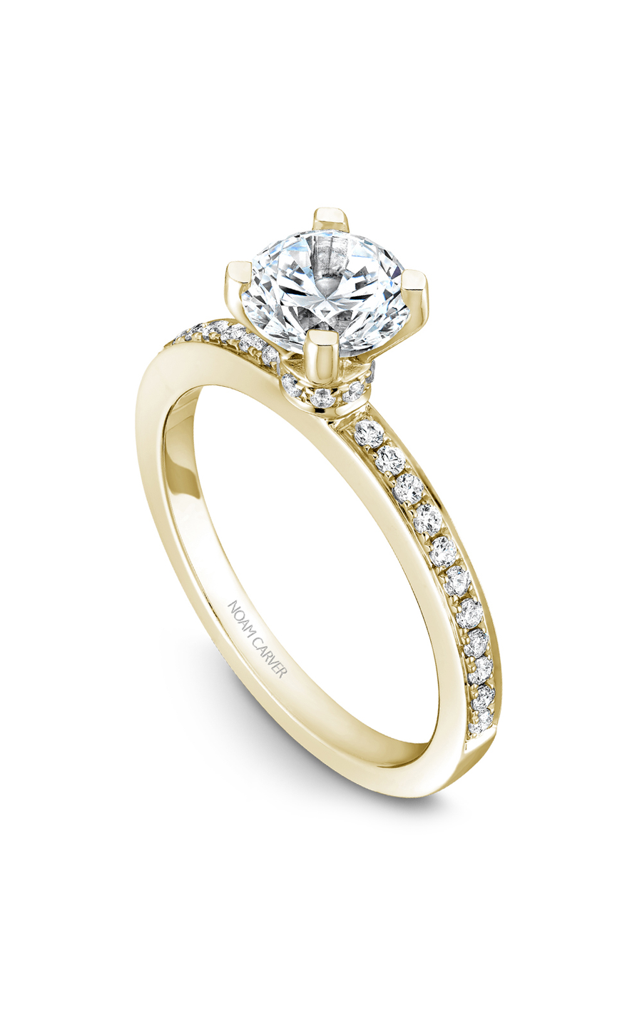 14K Yellow Gold Solitaire Sidestone Round Engagement Ring