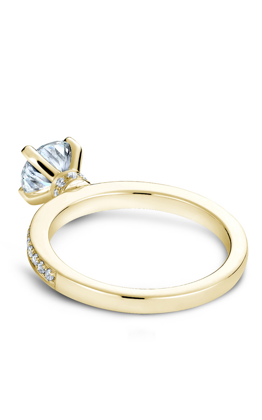 18K Yellow Gold Solitaire Sidestone Round Engagement Ring