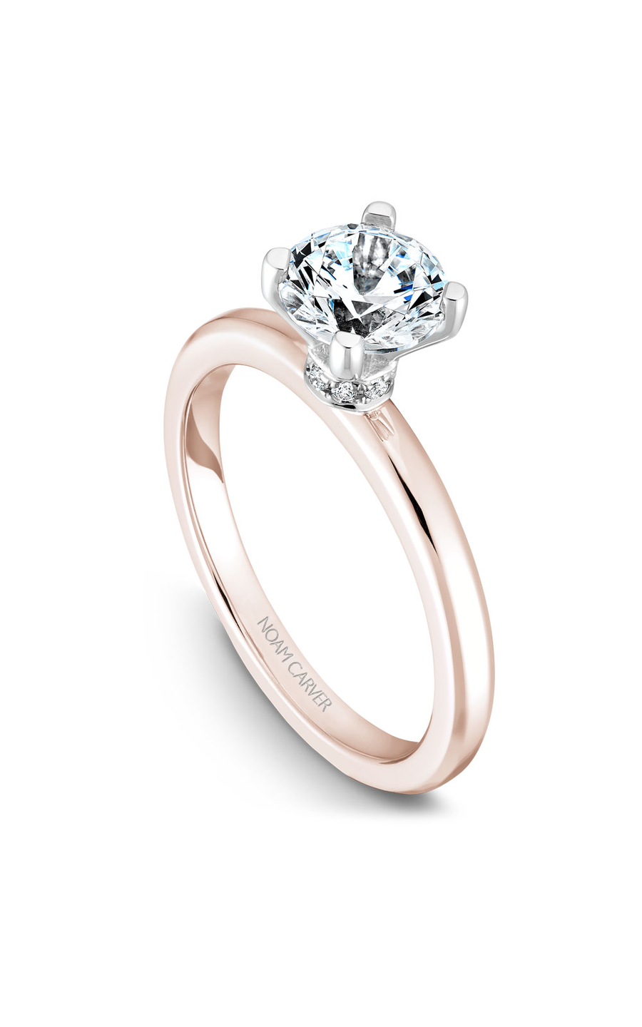 14K Rose Gold and 14K White Gold Solitaire Round Engagement Ring