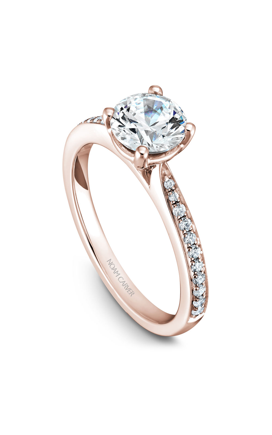 14K Rose Gold Solitaire Sidestone Round Engagement Ring