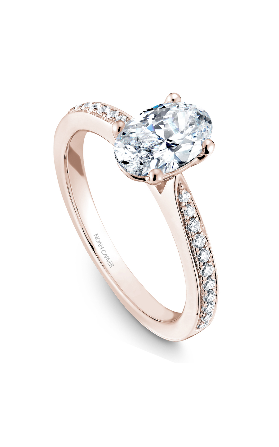 14K Rose Gold Solitaire Sidestone Oval Engagement Ring