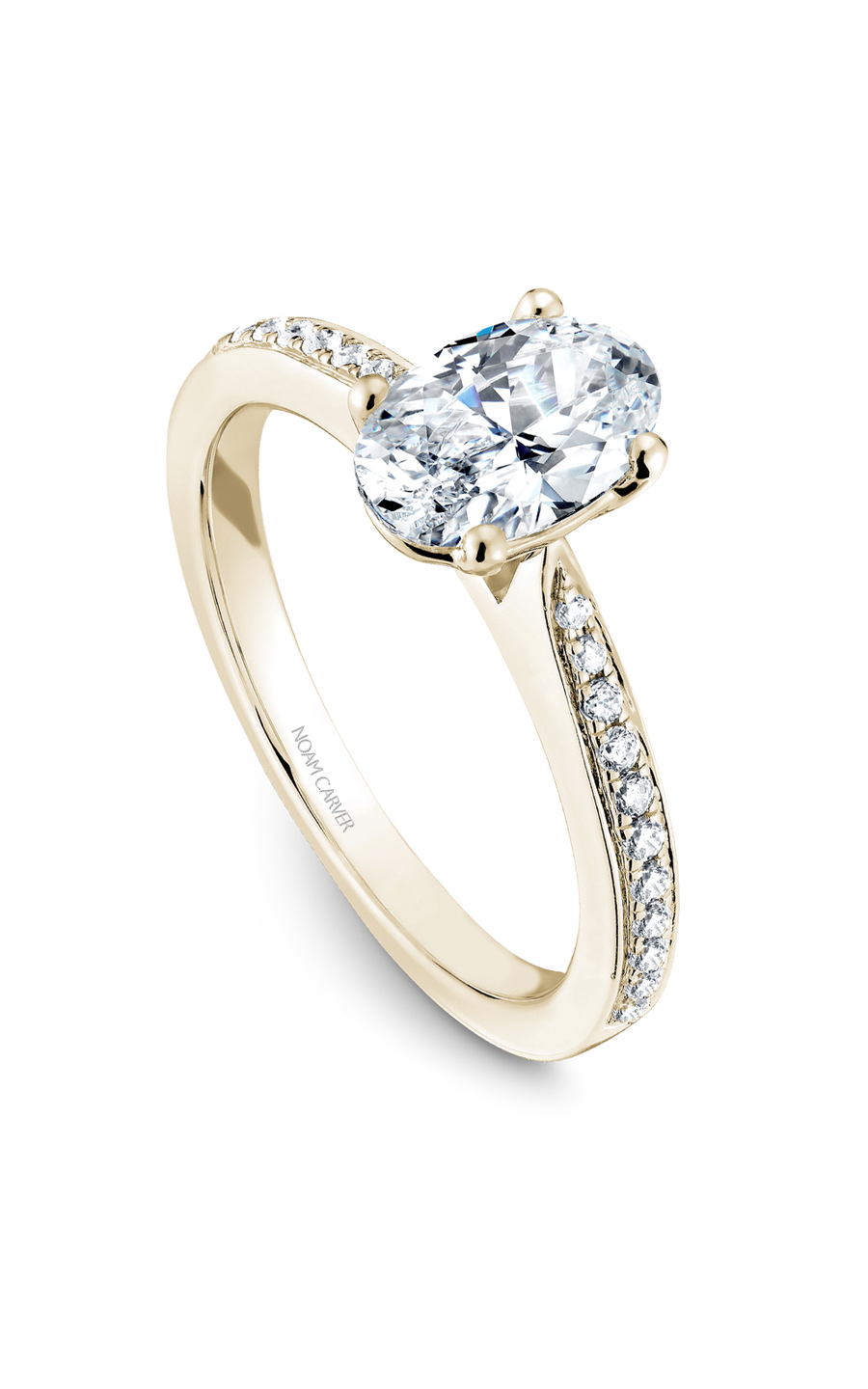 14K Yellow Gold Solitaire Sidestone Oval Engagement Ring