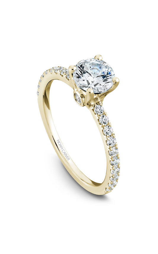 14K Yellow Gold Solitaire Sidestone Round Engagement Ring