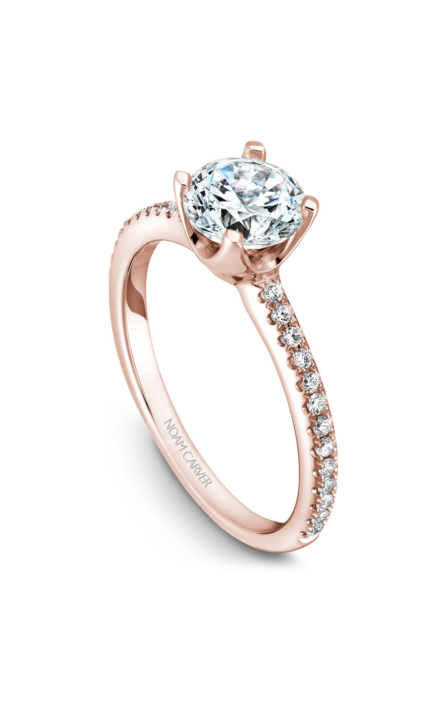 18K Rose Gold Solitaire Sidestone Round Engagement Ring