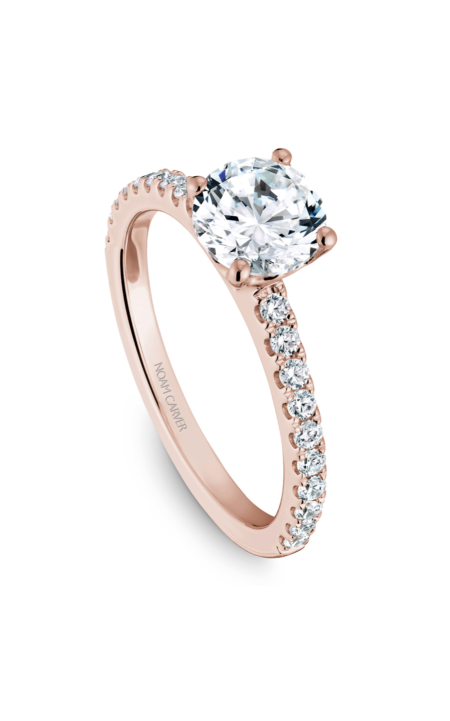 14K Rose Gold Solitaire Sidestone Round Engagement Ring