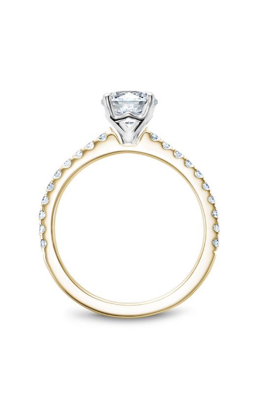 18K White Gold and 18K Yellow Gold Solitaire Sidestone Round Engagement Ring