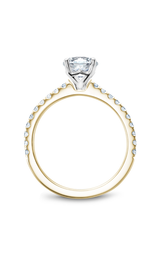 18K White Gold and 18K Yellow Gold Solitaire Sidestone Round Engagement Ring