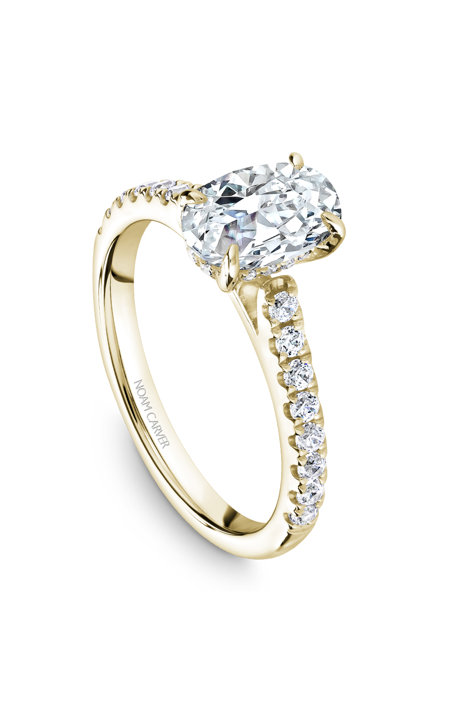 14K Yellow Gold Solitaire Sidestone Oval Engagement Ring
