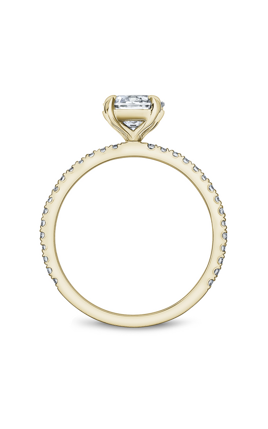 14K Yellow Gold Solitaire Sidestone Round Engagement Ring