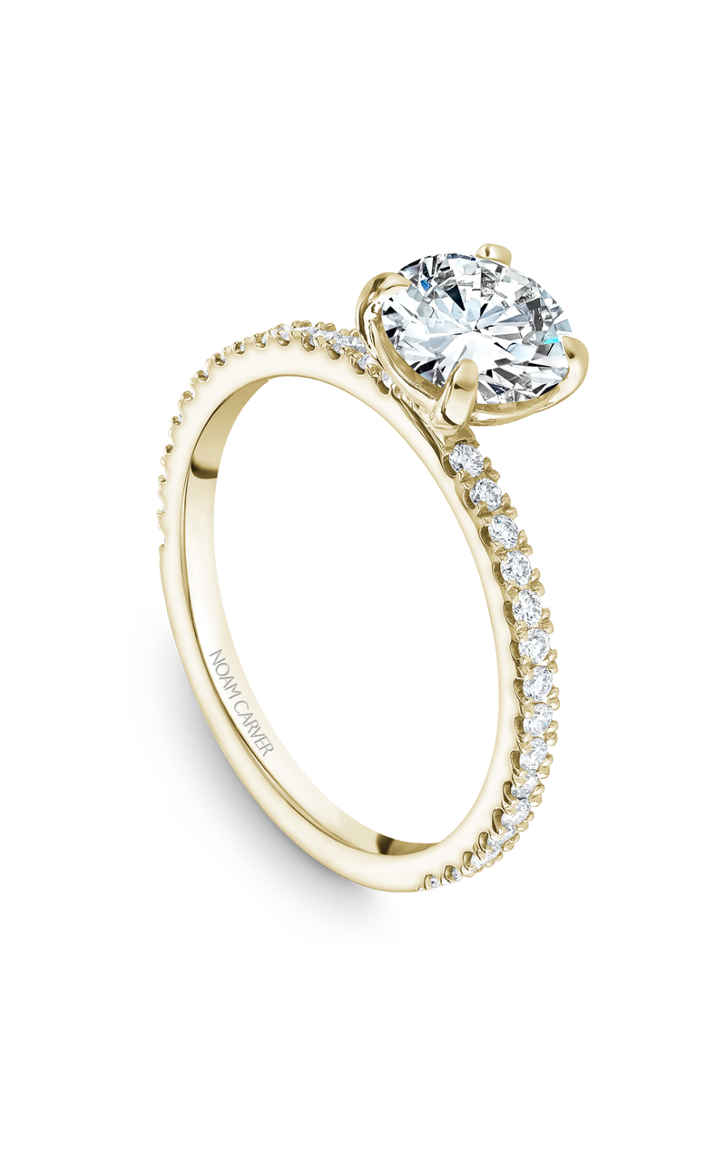 18K Yellow Gold Solitaire Sidestone Round Engagement Ring