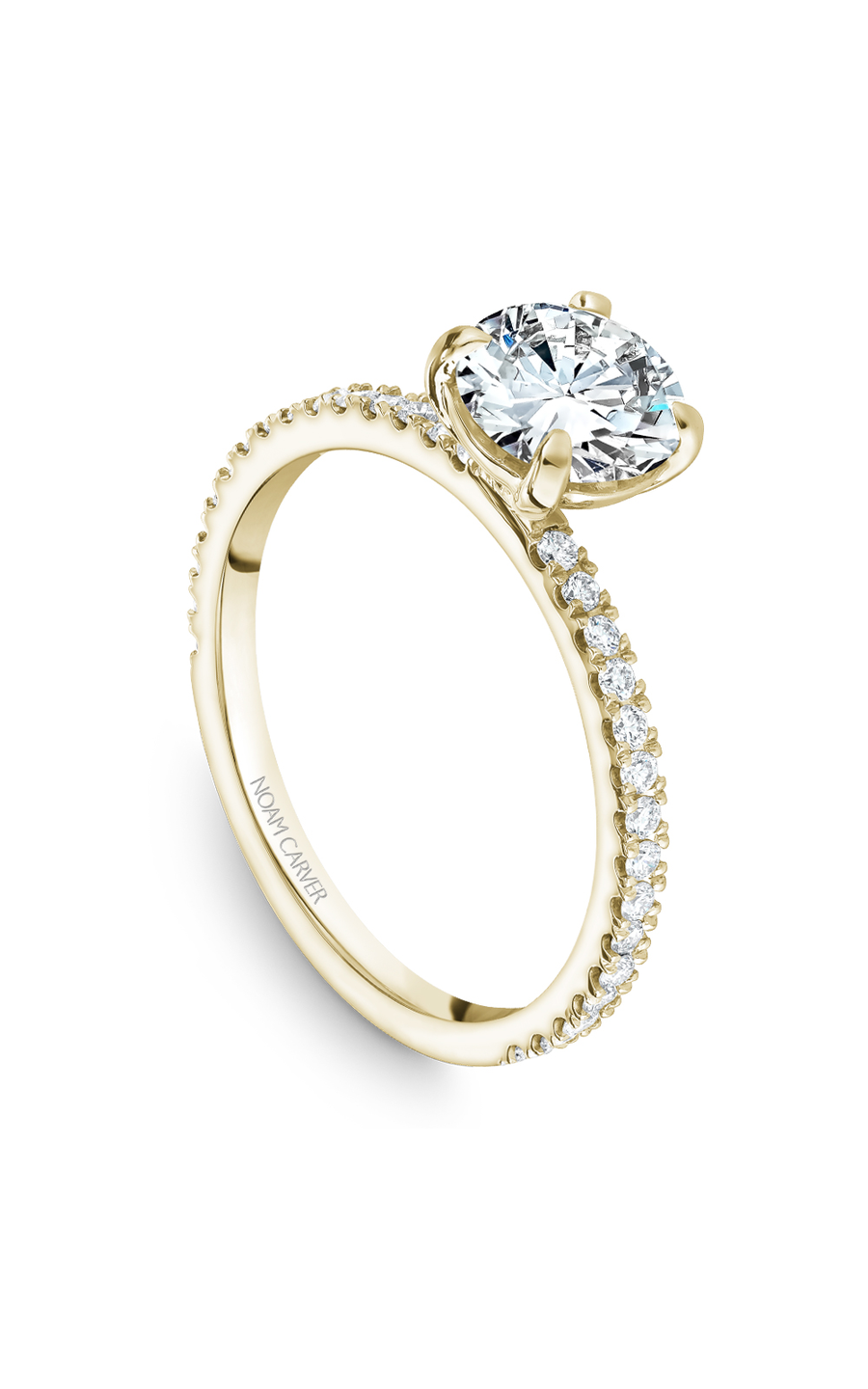 18K Yellow Gold Solitaire Sidestone Round Engagement Ring