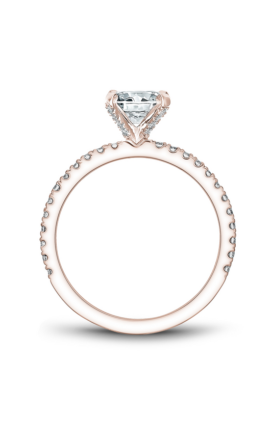 14K Rose Gold Solitaire Sidestone Round Engagement Ring