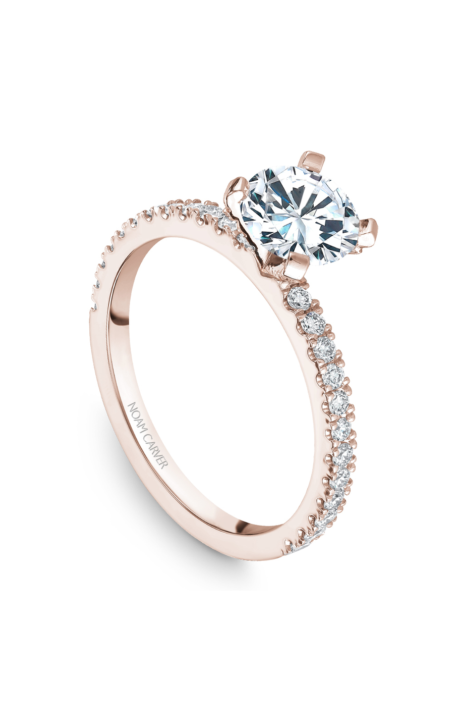 14K Rose Gold Solitaire Sidestone Round Engagement Ring