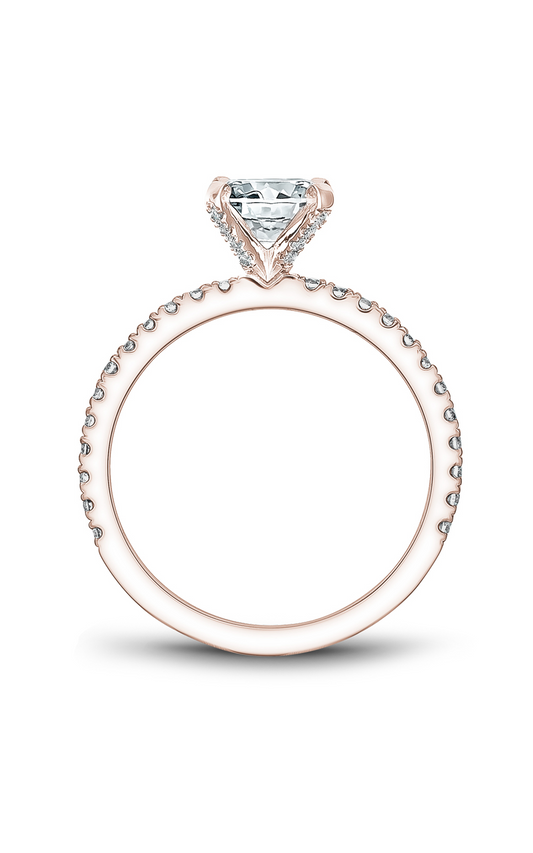 18K Rose Gold Solitaire Sidestone Round Engagement Ring