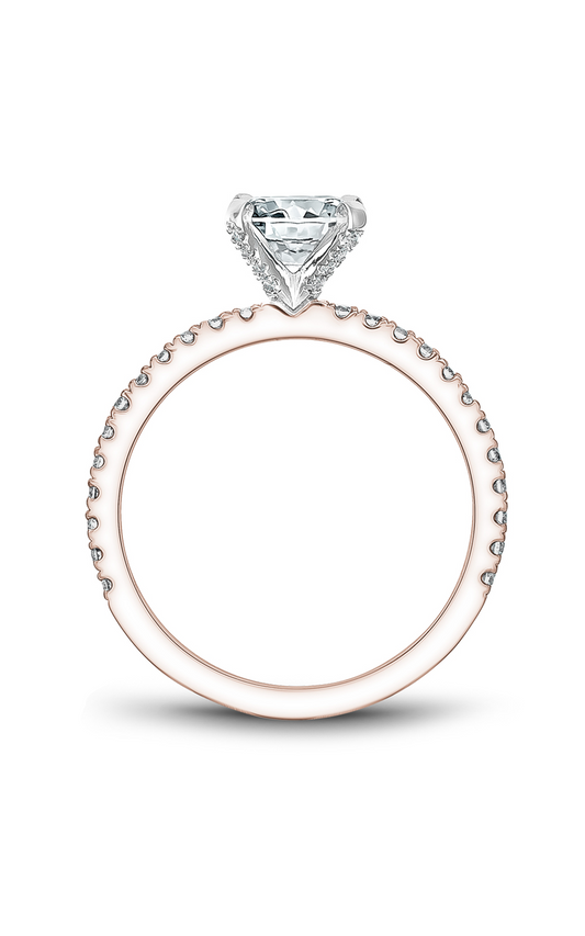 14K Rose Gold and 14K White Gold Solitaire Sidestone Round Engagement Ring