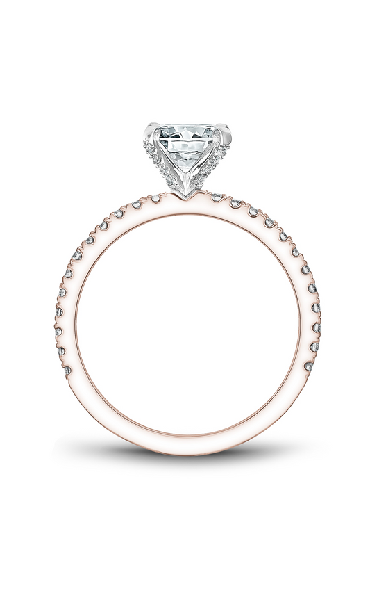 14K Rose Gold and 14K White Gold Solitaire Sidestone Round Engagement Ring