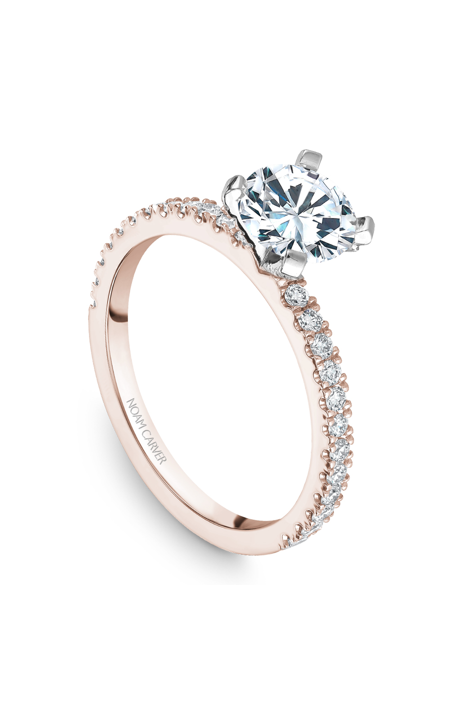 18K Rose Gold and 18K White Gold Solitaire Sidestone Round Engagement Ring